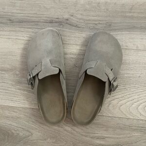 Gray Suede Slip-On Clog Sandals